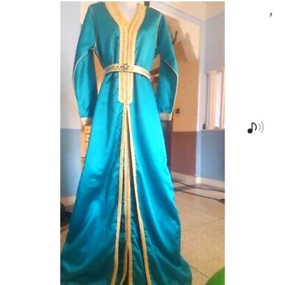 Bridal Unique 3 piece Moroccan caftan takchita dress, teal turquoise Ramadan - Picture 1 of 6